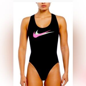 Nike Black and Pink One-Piece Swimsuit Racerback Design
